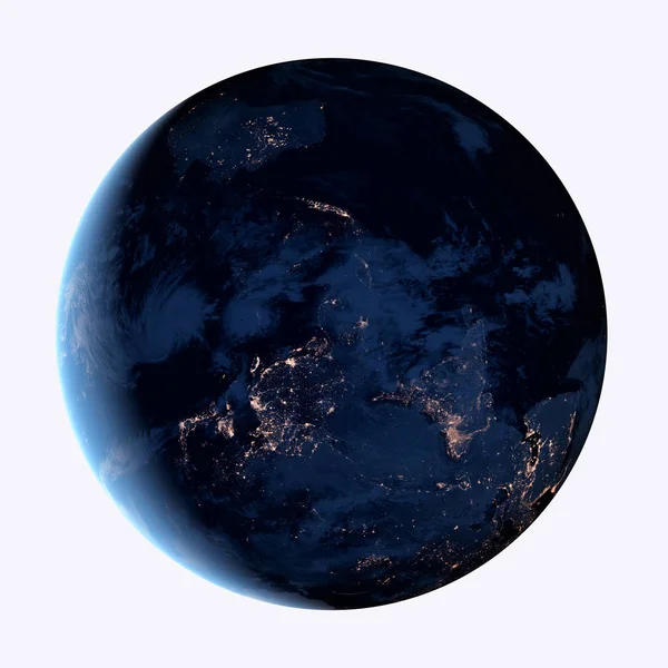 Nattvisning Jorden Planeten Isolerad Vit Bakgrund Delar Denna Bild Inredda — Stockfoto