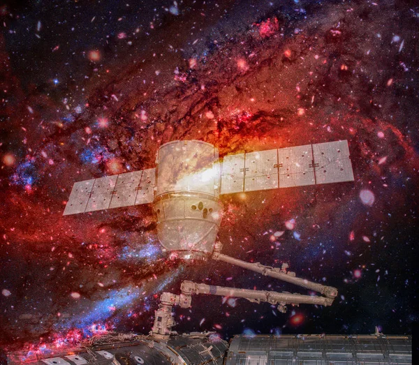 Nave Spaţiale Spaţiu Expunere Dublă Elemente Ale Acestei Imagini Furnizate — Fotografie, imagine de stoc