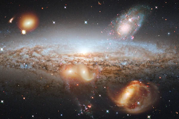 Belo Fundo Galáctico Com Nebulosa Poeira Estelar Estrelas Brilhantes Elementos — Fotografia de Stock
