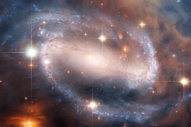 Parlak yıldızlar ve galaksiler uzay araştırmaları güzelliği gösterilen derin uzayda ile evren sahne. Nasa tarafından döşenmiş bu görüntü unsurları
