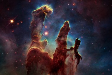 Kozmik gökada bulutsu, stardust ve parlak yıldızlar arka plan. Nasa tarafından döşenmiş bu görüntü unsurları.