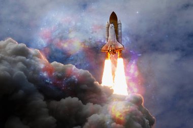 Uzay mekiği bir göreve gidiyor. Derin uzay. Sonsuz evren güzelliği. Nasa tarafından döşenmiş bu görüntü unsurları