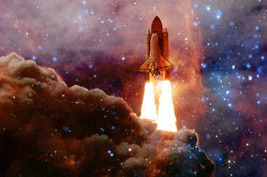 Uzay mekiği bir göreve gidiyor. Derin uzay. Sonsuz evren güzelliği. Nasa tarafından döşenmiş bu görüntü unsurları