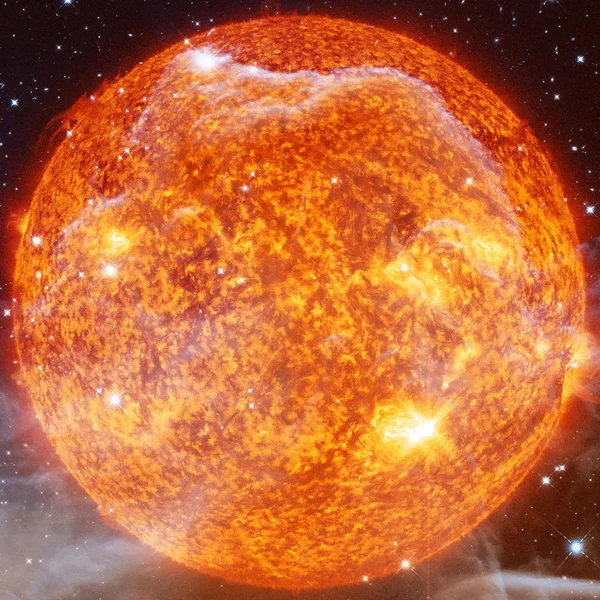 Estrela extremamente quente. Flaring of Sun. Elementos desta imagem fornecidos pela NASA — Fotografia de Stock