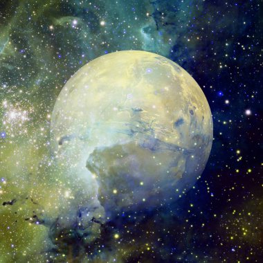 Renkli resim Mars, nebulalar ve galaksiler temsil eder.
