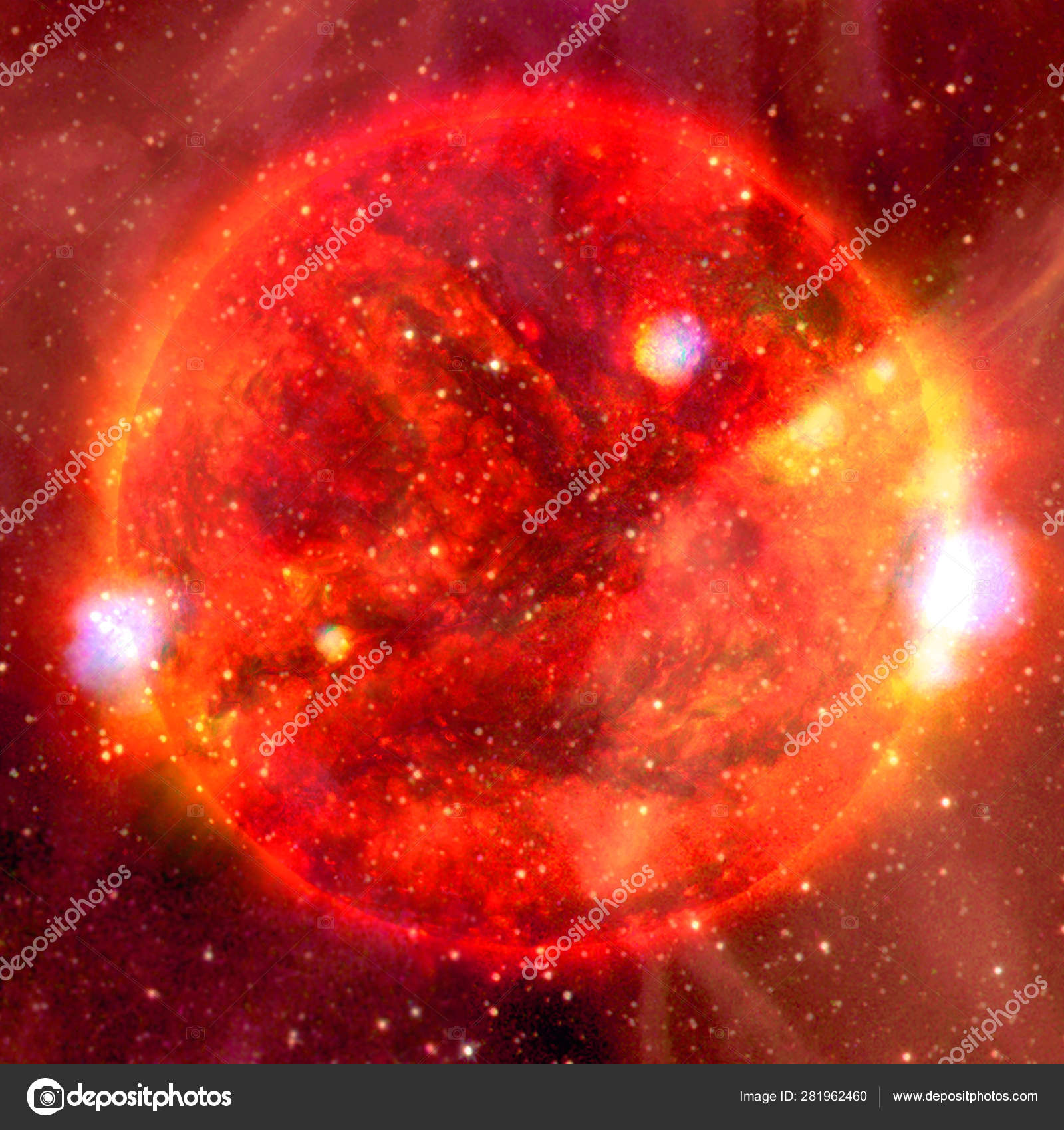 Una estrella extremadamente caliente. plasma líquido. Elementos de esta  imagen proporcionados por la NASA . — Foto de stock #281962460 © Outer_Space, image size:1600x1700