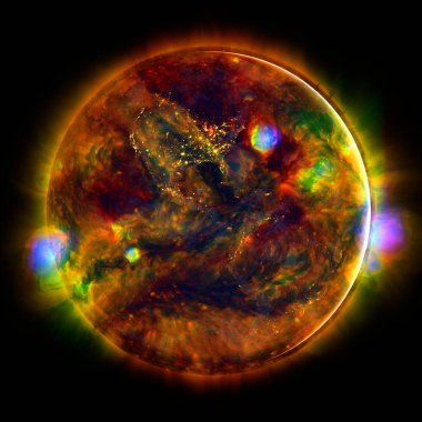 Son derece sıcak bir yıldız. Güneş 'in Flaring. bu görüntünün NASA tarafından döşenmiş elemanları