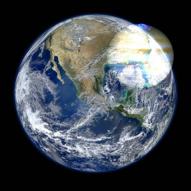 Dünya gezegeni derin uzayda. NASA tarafından döşenmiş bu görüntünün elemanları