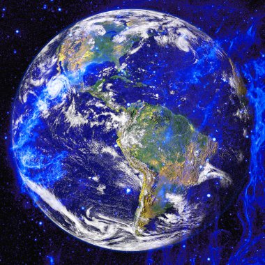 Dünya gezegeni derin uzayda. NASA tarafından döşenmiş bu görüntünün elemanları