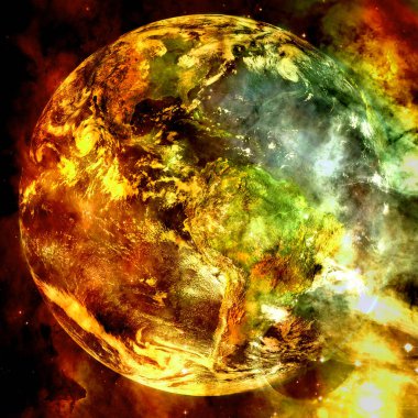 Dünya gezegeni derin uzayda. NASA tarafından döşenmiş bu görüntünün elemanları