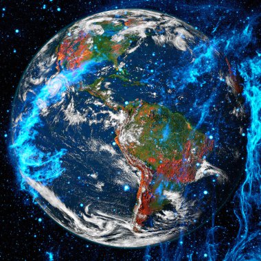 Dünya gezegeni derin uzayda. NASA tarafından döşenmiş bu görüntünün elemanları