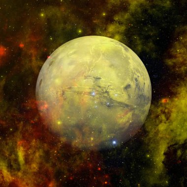 Renkli resim Mars, nebulalar ve galaksiler temsil eder.