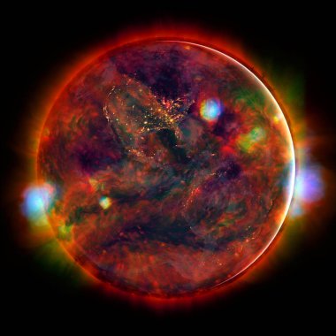 Son derece sıcak bir yıldız. Güneş 'in Flaring. bu görüntünün NASA tarafından döşenmiş elemanları