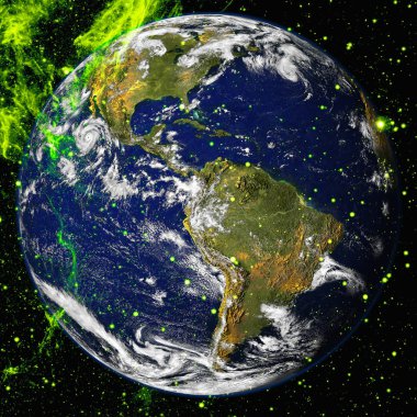 Dünya gezegeni derin uzayda. NASA tarafından döşenmiş bu görüntünün elemanları