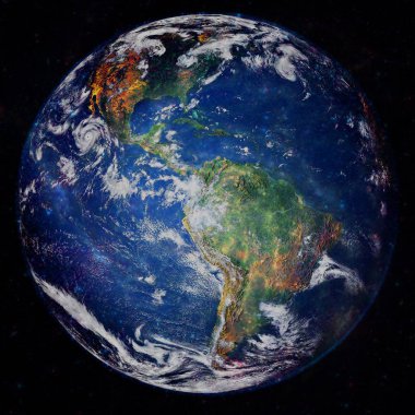 Dünya gezegeni derin uzayda. NASA tarafından döşenmiş bu görüntünün elemanları