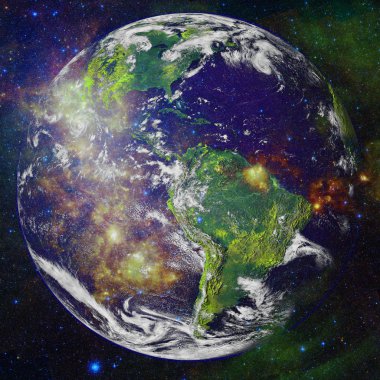 Dünya gezegeni derin uzayda. NASA tarafından döşenmiş bu görüntünün elemanları