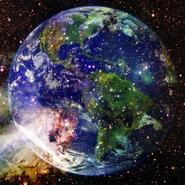 Dünya gezegeni derin uzayda. NASA tarafından döşenmiş bu görüntünün elemanları