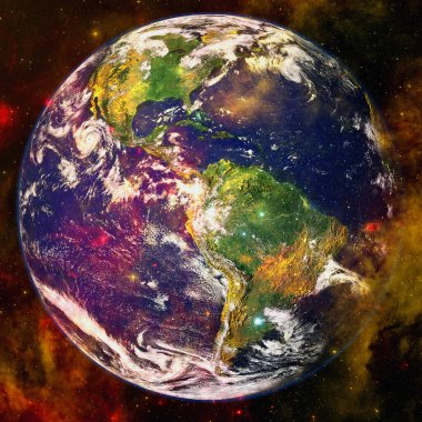 Dünya gezegeni derin uzayda. NASA tarafından döşenmiş bu görüntünün elemanları