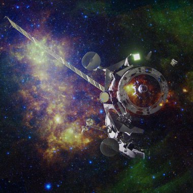 Uzay aracı. Bilim kurgu duvar kağıdı. NASA tarafından döşenmiş bu görüntünün elemanları