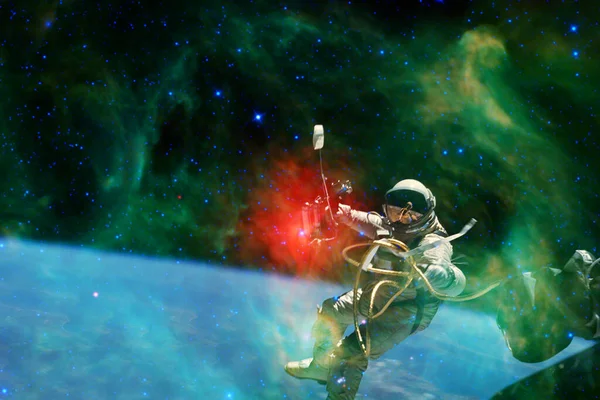 Астронавт Туманность Скопление Звёзд Глубоком Космосе Научная Фантастика Элементы Этого — стоковое фото