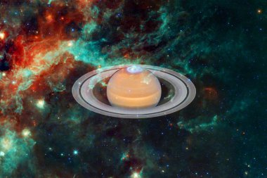 Satürn gezegeni. Güneş sistemi. Kozmos sanatı. Bu görüntünün elementleri NASA tarafından desteklenmektedir