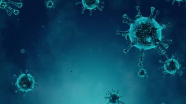 Virüs saldırısı. Çevrede grip virüsleri var. (SARS-CoV-2, Covid-19, Wuhan Coronavirus, 2019nCoV, SARS-CoV, MERS-CoV). Üç boyutlu animasyon. Quick Time, H264, 16-bit renk, en yüksek kalite. Rengin pürüzsüz derecelendirmesi, bant etkisi olmadan.