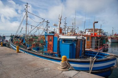Kalk Bay Limanı'nda balıkçı tekneleri, Western Cape Peninsular, Güney Afrika