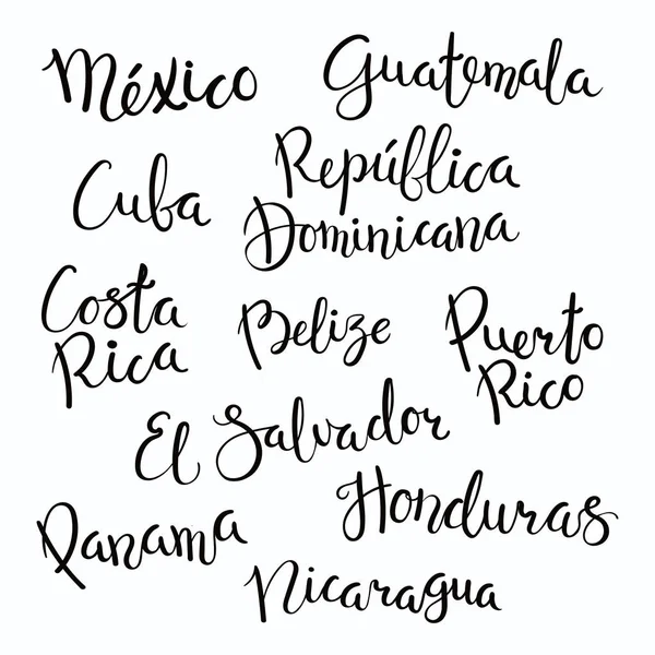 Conjunto Comillas Caligráficas Escritas Mano Con Nombres Países Centroamericanos Vector — Vector de stock