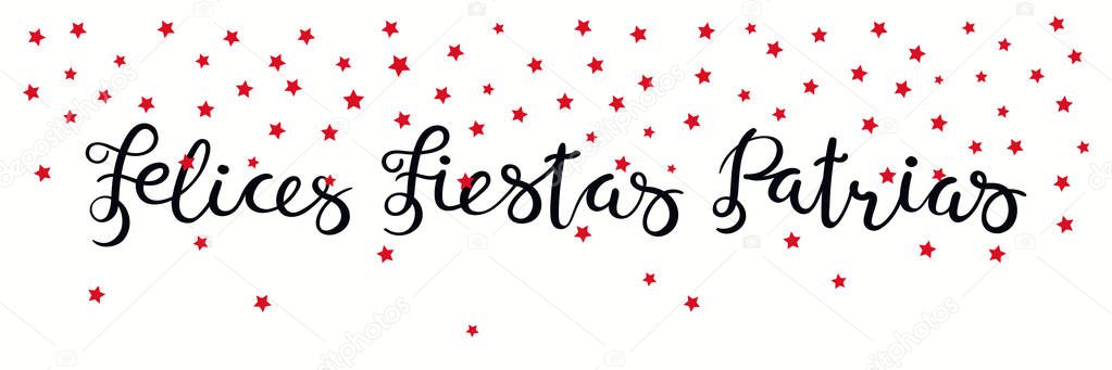independence day celebration banner template with calligraphic Spanish lettering quote Happy patriotic holidays and falling stars, vector, illustration
