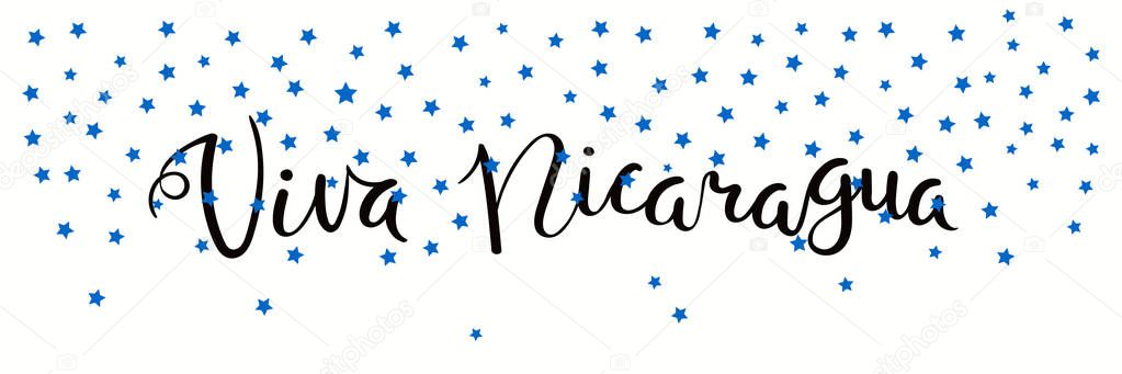 independence day celebration banner template with calligraphic Spanish lettering quote Viva Nicaragua and falling stars, vector, illustration