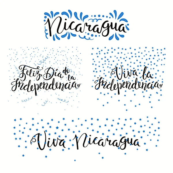 Conjunto Caligrafía Escrita Mano Citas Frases Para Día Independencia Nicaragua — Vector de stock