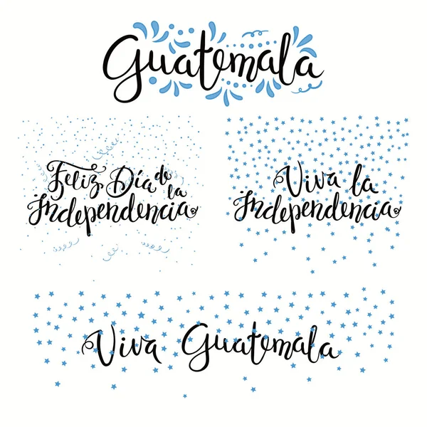 Set Tangan Tulisan Kaligrafi Spanyol Kutipan Untuk Hari Kemerdekaan Guatemala - Stok Vektor