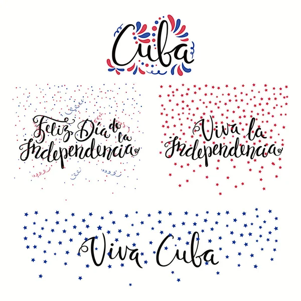 Conjunto Caligrafía Escrita Mano Citas Frases Para Día Independencia Cuba — Vector de stock