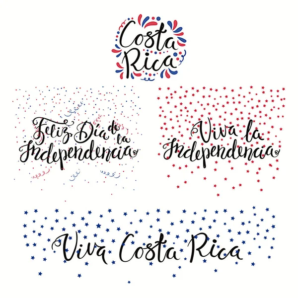 Conjunto Citas Caligráficas Escritas Mano Para Día Independencia Costa Rica — Vector de stock