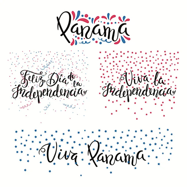 Conjunto Caligrafía Escrita Mano Citas Frases Para Día Independencia Panamá — Vector de stock