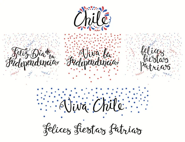 Conjunto Caligrafía Escrita Mano Con Letras Españolas Para Chile Fiestas — Vector de stock