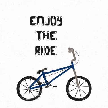 Çocukça vektör çizim Bmx Bisiklet alıntı Enjoy yolculuk ile el çekilmiş