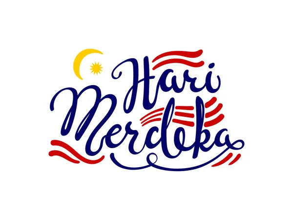 Cartão Com Caligrafia Manuscrita Lettering Citação Hari Merdeka Significado Feliz —  Vetores de Stock