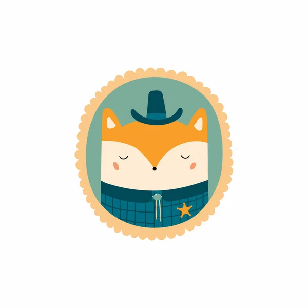 Mano Dibujada Estilo Escandinavo Lindo Retrato Divertido Marco Zorro Sheriff — Vector de stock