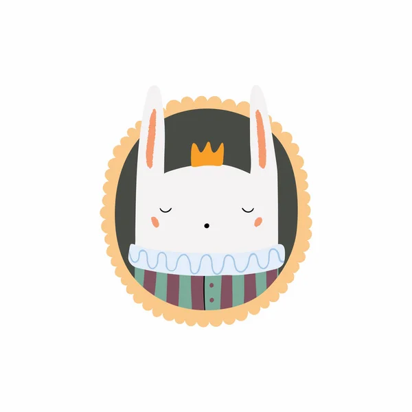 Ručně Tažené Skandinávském Stylu Cute Funny Portrétu Rámci Krále Bunny — Stockový vektor