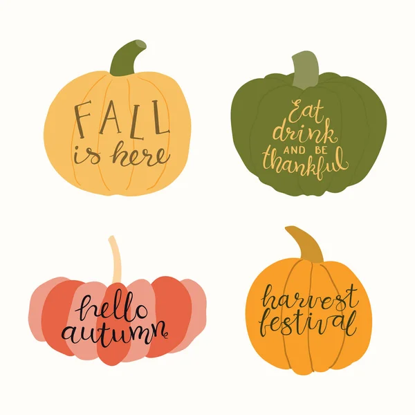 Hand drawn vector illustration of pumpkins with lettering quotes, Concept for gardening and autumn harvest