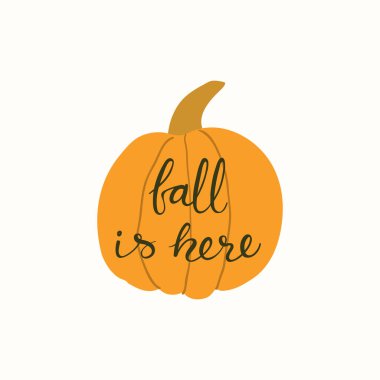 Balkabağına alıntı sonbahar yazı ile çizilmiş vektör çizim işte el Bahçe, sonbaharda hasat için kavram