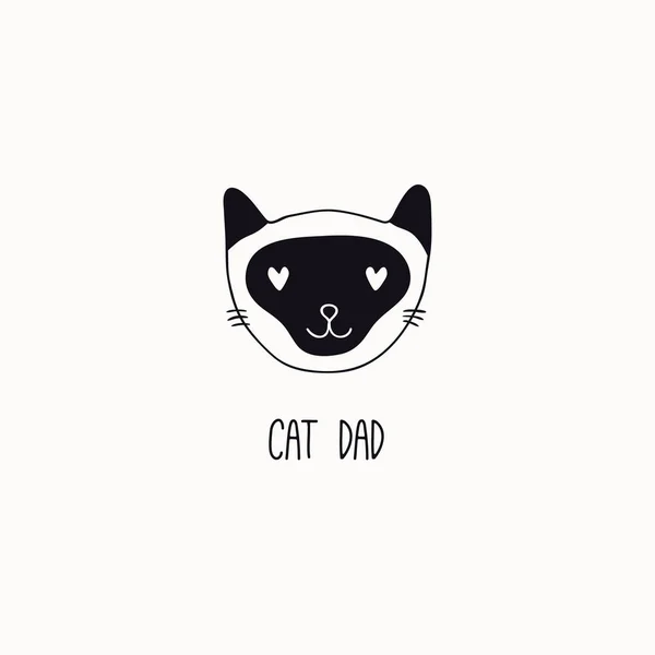 Handgezeichnete Schwarz Weiße Vektorillustration Eines Netten Lustigen Katzengesichts Mit Zitat — Stockvektor