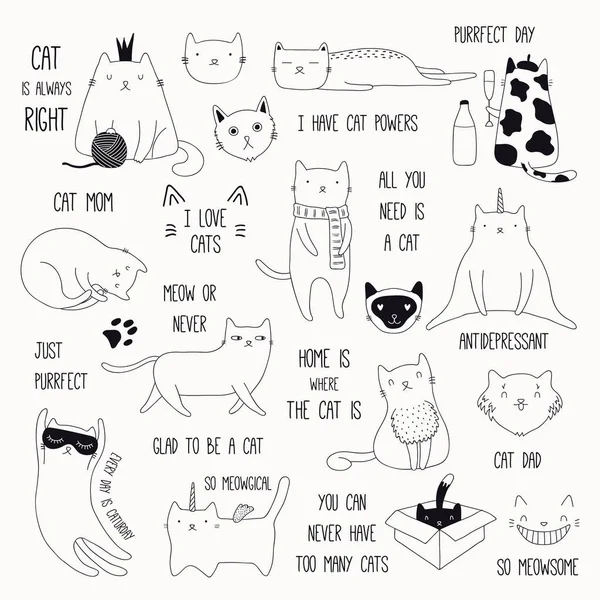 Dois Gatos desenhados num estilo Kawaii simples - Gatos - Just