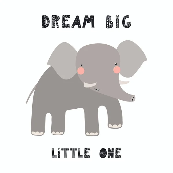 손으로 그린된 일러스트 레터링 귀여운 코끼리의 스타일 디자인 어린이 — 스톡 벡터
