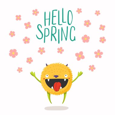 Atlama, çiçekler, düşen küçük canavar alıntı Merhaba bahar el çekilmiş