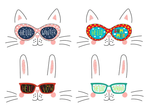 고양이 토끼의 여름가 선글라스에 — 스톡 벡터