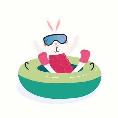 Açık havada kışın boru bir şirin komik tavşan kar çizilmiş vektör çizim ver. İskandinav tarzı düz tasarım. Çocuklar baskı için kavramı