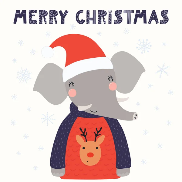 모자와 스웨터 텍스트 크리스마스 스타일 디자인 어린이 카드에 개념에 귀여운 — 스톡 벡터