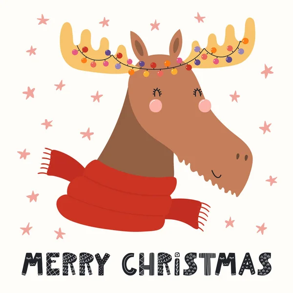그려진된 일러스트 텍스트 크리스마스 스타일 디자인 어린이 카드에 스카프에 귀여운 — 스톡 벡터